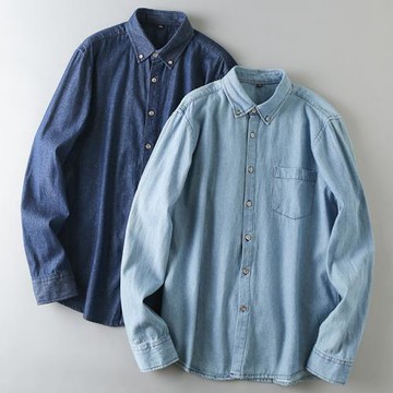 外貿出口原單尾貨秋季水洗純棉大碼寬松休閑長袖牛仔襯衫襯衣上衣