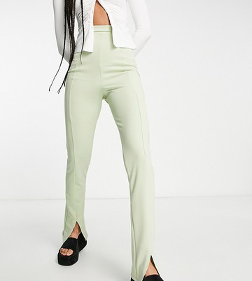 Flounce London Tall high waist tailored stretch trouser with split front in sage-Green