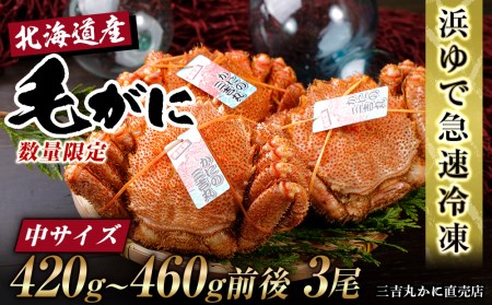 北海道産 冷凍ボイル毛ガニ (420g-460g前後)3尾