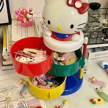 ✨臺灣出貨✨【大號高品質】HelloKitty收納盒旋轉三層開頭收納kt首飾盒梳妝檯