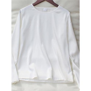 別菲真絲彈力緞圓領長袖T恤 桑蠶絲基礎打底衫純色內搭絲滑親膚感