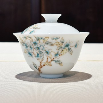 自慢監製 不言美器 釉中彩 玉瓷 梔子花 野梨花