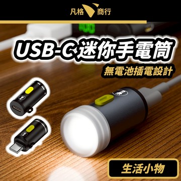 USB-C 迷你 手電筒 | 無電池 1W 迷你燈 救難 防災 LED燈 Type-C供電 即插即用 露營 電燈 鑰匙圈