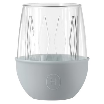 HYDY 兩用杯菱格紋杯 雙層玻璃蛋型杯 240ml  透明 + 灰色  1個