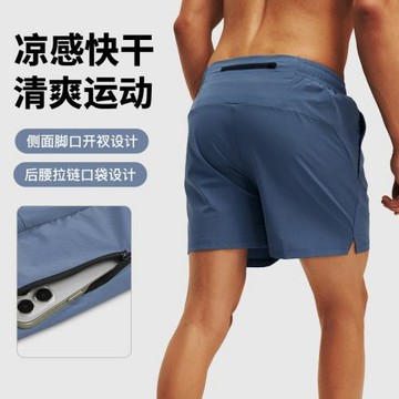 跨境男士跑步速干短褲夏季透氣冰絲健身后腰拉鏈口袋運動快干薄款