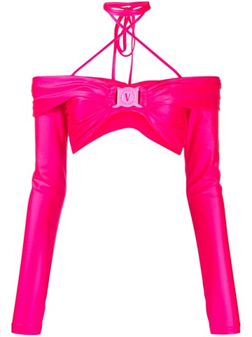 Versace Jeans Couture - logo-plaque long-sleeved crop top - women - Polyamide/Polyamide/Spandex/Elastane - 40 - Pink