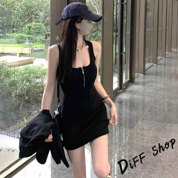 韓版小心機拉鍊收腰顯瘦洋裝【S355】