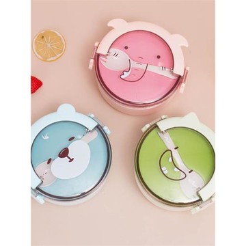 水果盒小學生帶叉子兒童便攜圓形飯盒卡通手提便當盒可微波爐加熱