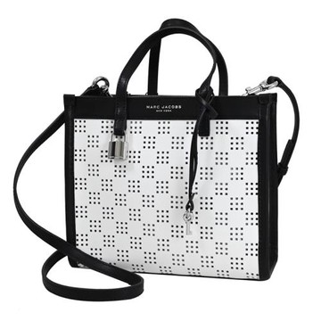 MARC JACOBS 馬克賈伯 燙銀LOGO鏤空格紋托特包.黑白