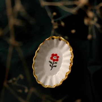 【 小丸 森林 手繪 】 經典款 小紅花  豆皿  茶包碟 果醬碟