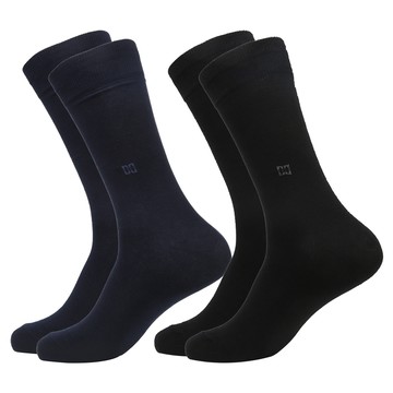 DAKS 男士素色長襪禮盒組 2雙入 附提袋  襪子(均碼/頸27公分x底25公分)  黑色+海軍藍