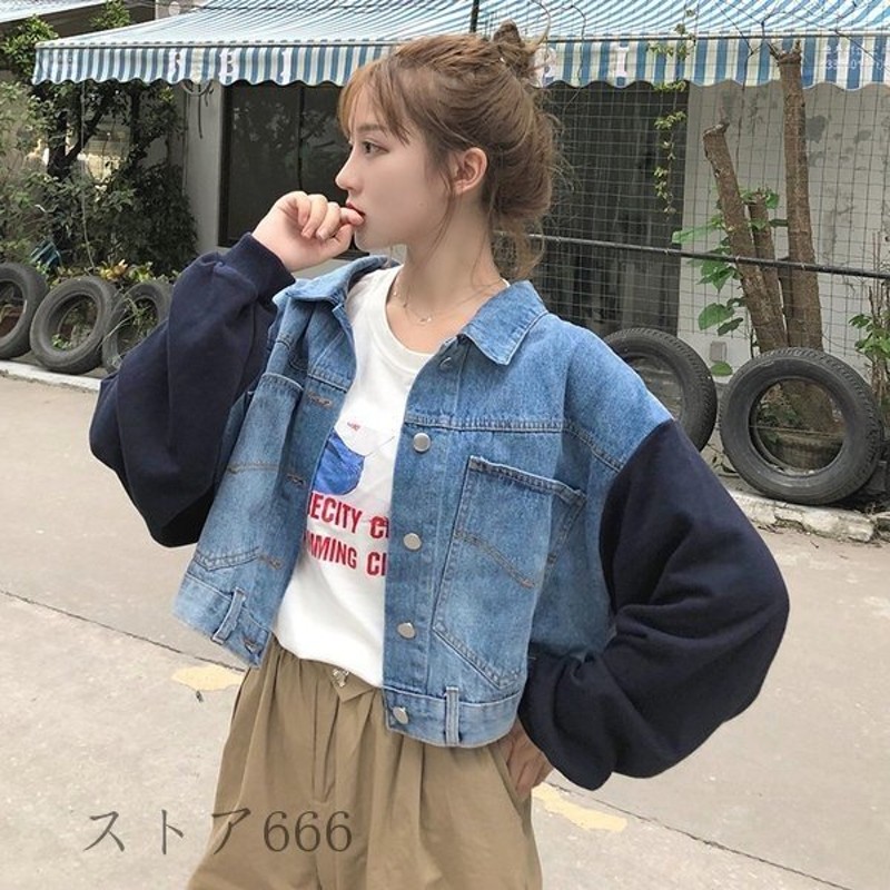 バイカラー デニム アウター Gジャン 冬 長袖ジャケット レディース カジュアル ヴィンテージ風 女性用 トップス 秋 デニムジャケット コート 大きめ 福袋 通販 Lineポイント最大get Lineショッピング