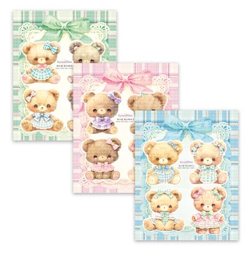 粉彩色格紋小熊貼紙