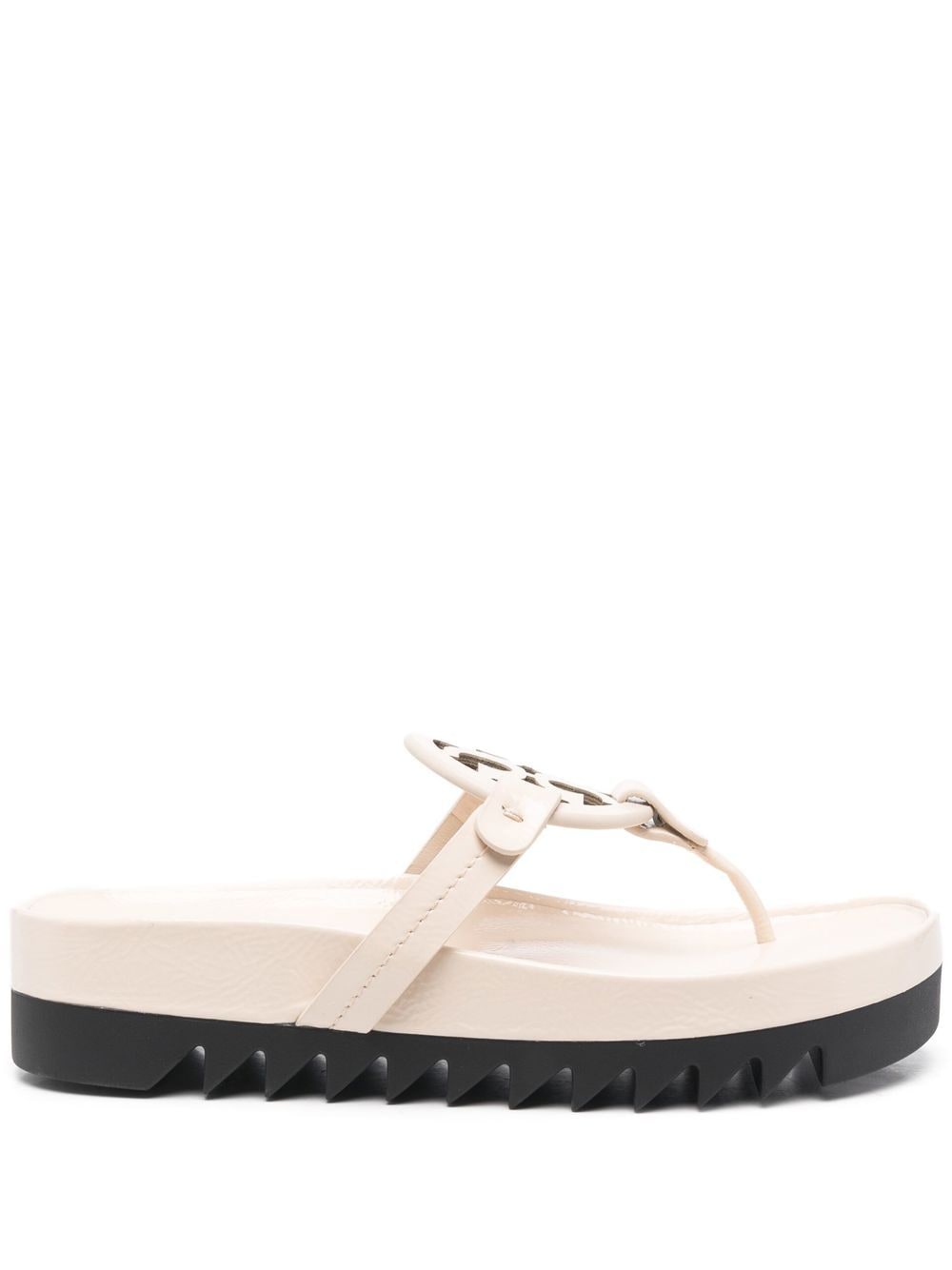 Tory Burch - logo-embellished thong sandals - women - Leather/Leather/Rubber - 6 - Neutrals