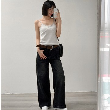 【Aa.chic熱賣商品】附皮帶垂墜顯瘦牛仔寬褲(三色).女裝/下身/附皮帶/高腰/直筒/顯瘦【C131021】