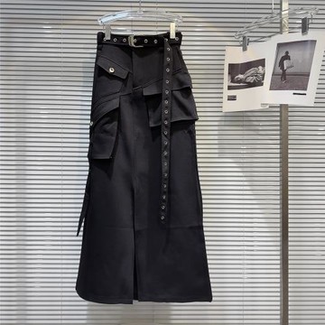 網紅同款2025秋季新款小眾辣妹不規則口袋腰帶中長一步裙半身裙女