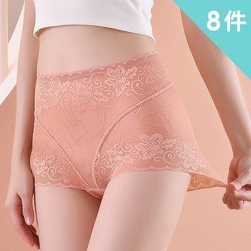 【enac 依奈川】薄蕾絲透明網紗高腰內褲/無痕內褲/性感內褲/女內褲 (超值8件組-隨機)