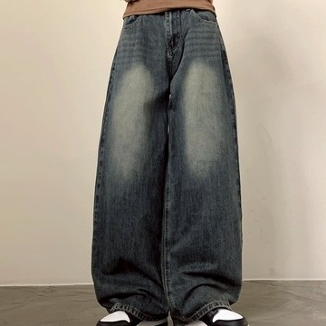 Codibook｜韓國 ondeed 復古水洗寬版牛仔長褲［現貨 - 深藍色 M / 長］牛仔褲 女裝