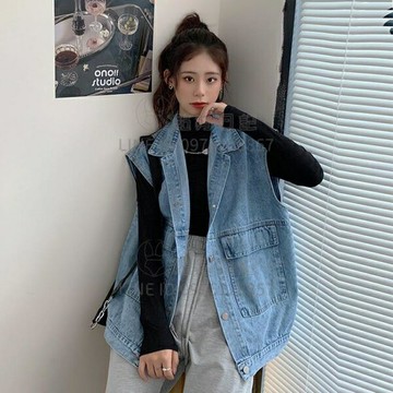 無袖牛仔馬甲女裝寬鬆顯瘦韓版復古學生夾克外套春秋季【倪醬小鋪】