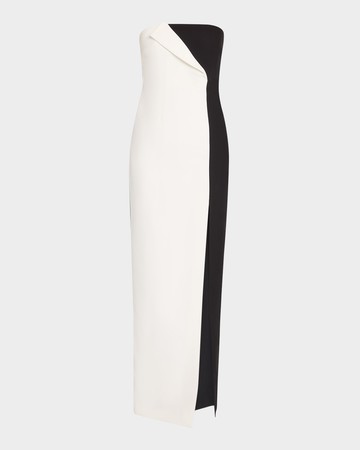 Two-Tone Strapless Crepe Column Gown