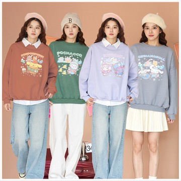 天藍小舖-三麗鷗冬日漫遊內磨毛棉質大學T-共4色-$590【A28280475】