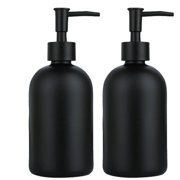 AHOYE 全黑玻璃按壓瓶 410mL-2入 (沐浴乳 洗髮乳 分裝瓶 洗手乳)