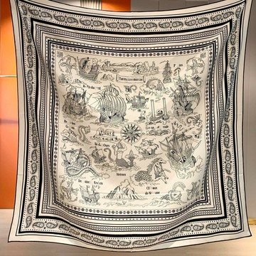 紋身水手真絲羊絨圍巾女雙面同色絲毛大方巾百搭高級感保暖披肩 鑫弘-素時衣櫥