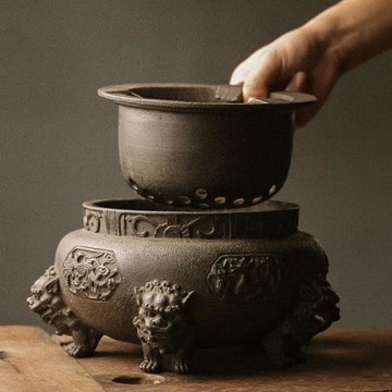 圍爐煮茶鑄鐵碳爐純手工煮茶爐明火煮茶茶具室內戶外木炭大號茶爐