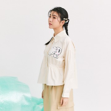 【Dailo】棉花糖女孩不對稱細褶設計長袖襯衫 米 紫