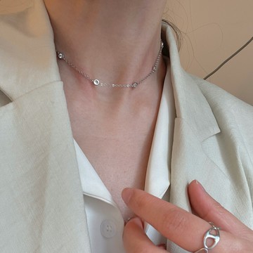 4.25小寶S925純銀白色圓鋯毛衣鏈項鏈女輕奢小眾設計感高級冷淡風