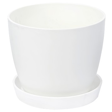 plafarm 圓形花盆組，底部灌水系統，簡約時尚設計，適用於任何花草  白色  15.3 x 12.7cm  1組