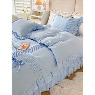 韓式公主風加厚夾棉床蓋床裙式四件套少女心花邊被套床單床罩床笠