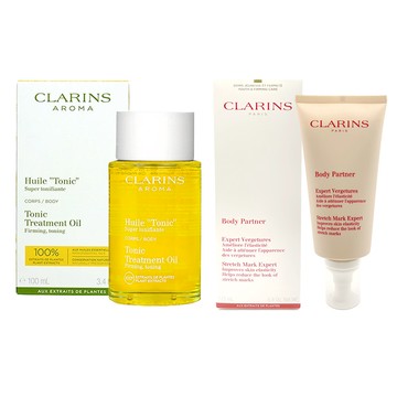 【CLARINS 克蘭詩】 身體調和護理油100ml+宛若新生撫紋霜175ml 撫紋組