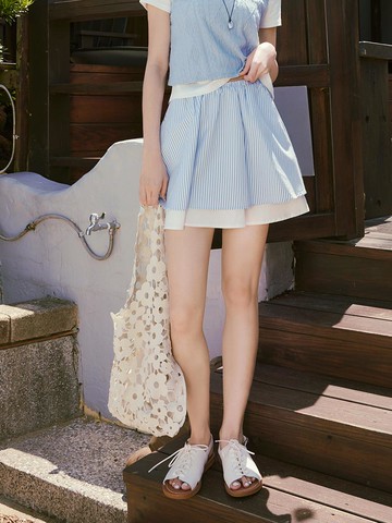 清新條紋雙層傘襬短裙