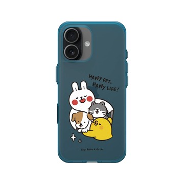 iPhone 17 Clear (相機按鈕) 夜幕藍 - 懶散兔與啾先生 Lazy Rabbit and Mr.Chu - Happy pet Happy life
