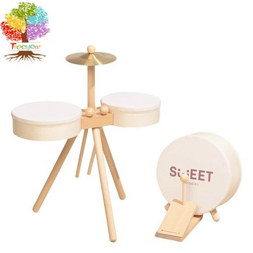 【樹年】木質腳踏架子鼓3-6歲兒童玩具木圓帶支架蒙特梭利音樂打擊玩具