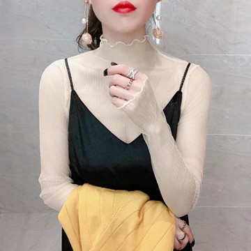 超好看網紗上衣女2026春季吊帶裙子內搭紗衣木耳薄鏤空蕾絲打底衫