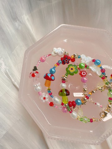 【熱賣】蘑菇 琉璃 淡水珍珠串珠 頸鍊 | Y2K 千禧風 甜美可愛