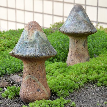 別墅花園庭院擺件仿真陶瓷粗陶蘑菇擺設美式戶外園林景觀裝飾品1入