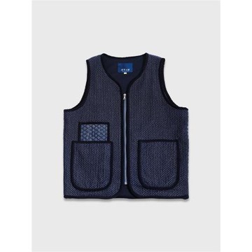 【牛仔系列】石背 復古提花拼接夾棉拉鏈馬甲 一半又藍原創設計