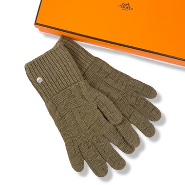 HERMES 經典 H 圖騰 羊毛手套 (墨綠 Vert Treillis)