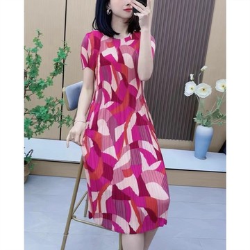 【韓國K.W.-歐美】KSBN7927韓國三宅錯落幾何壓褶褶皺洋裝(壓褶/中大尺碼/修身/輕薄/小香風)