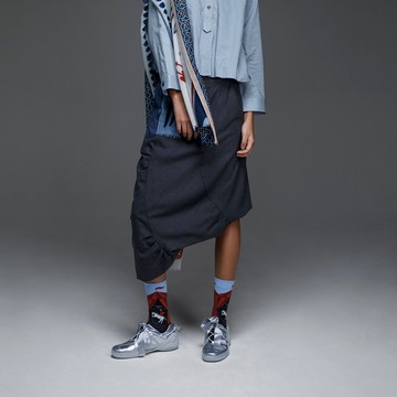 彎彎不對稱毛料裙