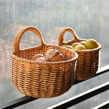 姜蒜收納籃仿藤織收納筐廚房放干貨鉤壁掛小籃子蔬菜雞蛋籃可水洗