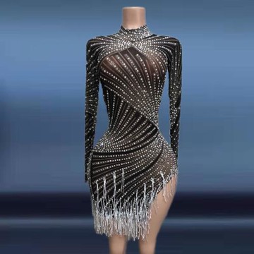 歐美風氣質拉丁舞恰恰舞蹈服練功服裙擺流蘇多種顏色珍珠水鉆拼接