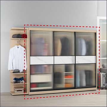 7.5尺鋁框滑門衣櫥 收納衣櫃 儲物衣帽間 玻璃櫃子 玻璃門衣櫥【149A01021】Leader傢居館149-A213+A212+A214