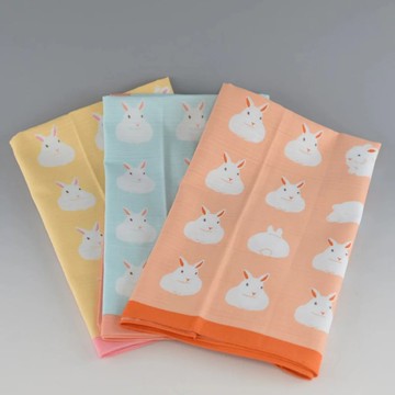 京都風呂敷包巾-日本意象 中巾-白兔(橘/藍/奶油)