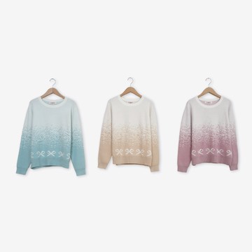 【CUMAR】氣質漸層緹花蝴蝶結圖案針織上衣 藍 粉 杏(魅力商品)