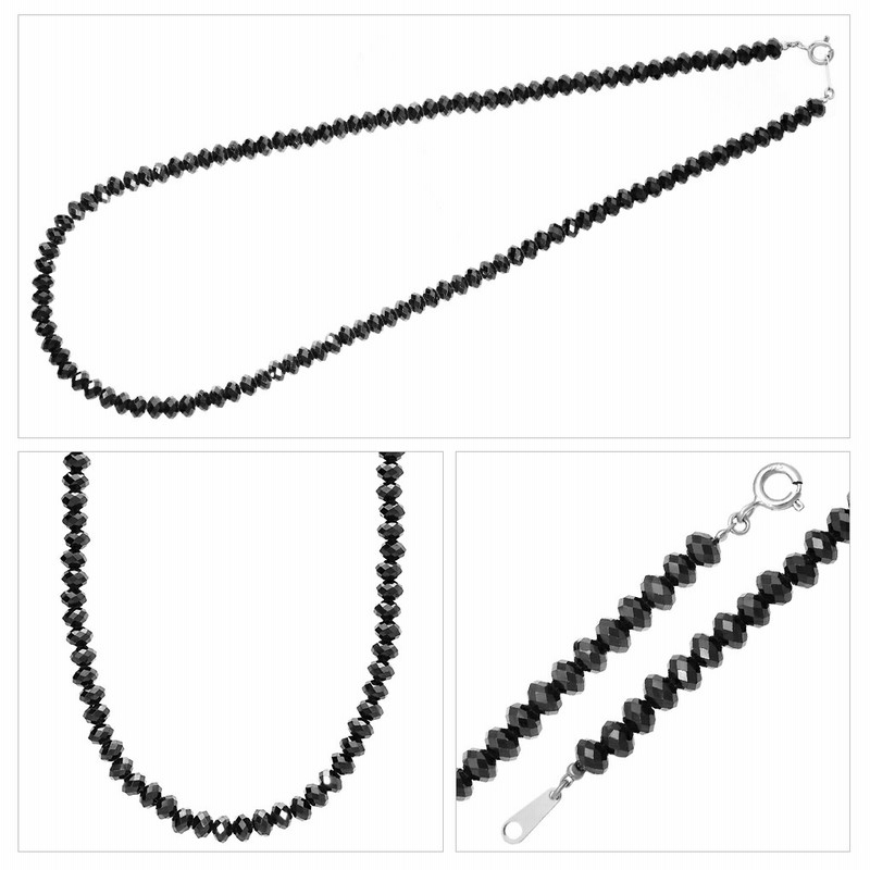 ブラックスピネル5連　ネックレス　SILVER刻印 楽天市場】最高級 5mm ブラックスピネル ネックレス 40 45 50 cm