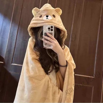 【超軟親膚】小熊卡通午睡毯 慵懶單人時尚毛毯 學生教室披風 斗篷 披肩斗篷 可愛睡衣 家居服 免運